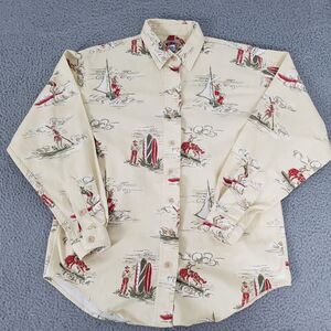 VINTAGE Barn Fly Shirt Mens Small Yellow Hawaiian AOP‎ Windsurfing USA Cotton LS